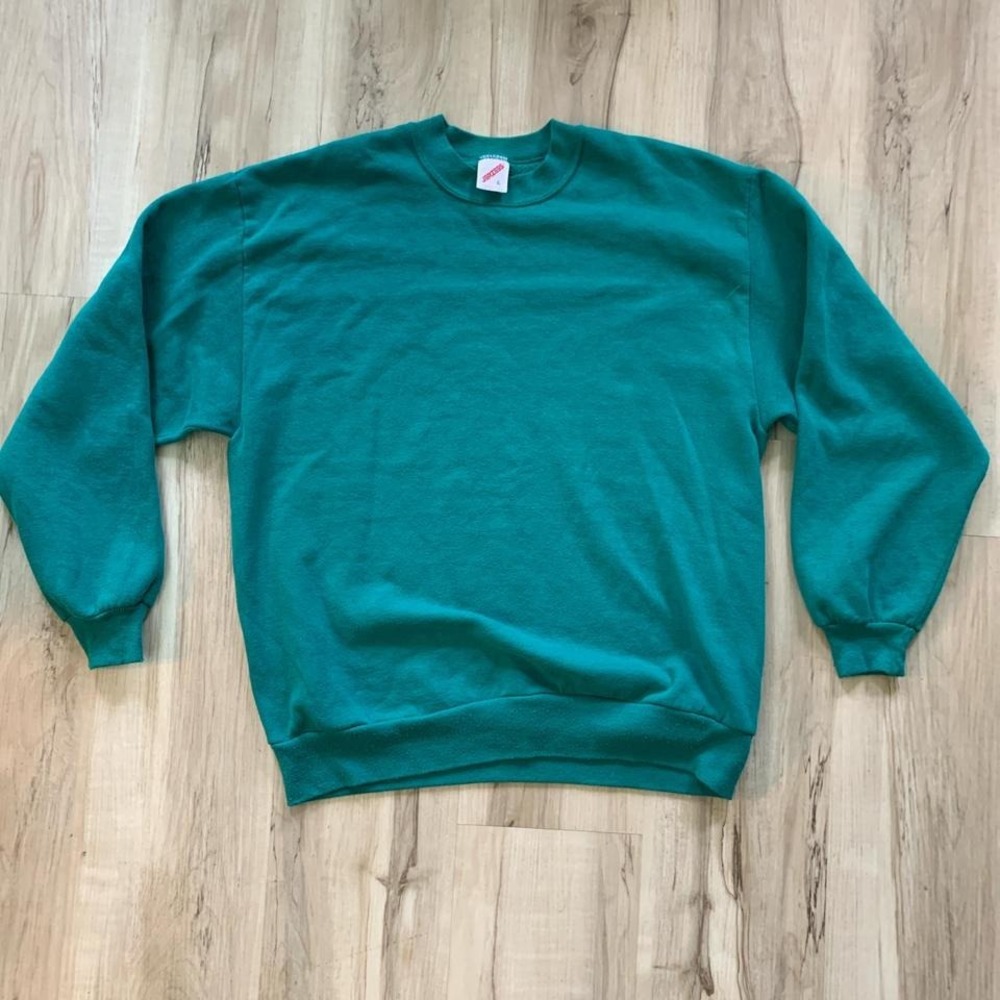 Vintage‎ 1990s Jerzees plain teal aqual blank sweatshirt Large